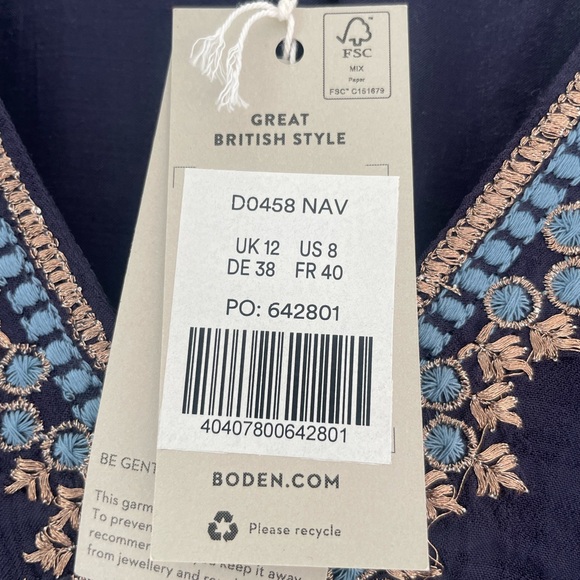 Boden dress NWT 8 embroidered V neck midi dress navy with amazing details - Picture 10 of 15